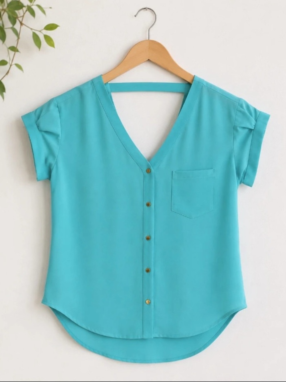 Charlotte Russe Turquoise V-Neck Button Front Top